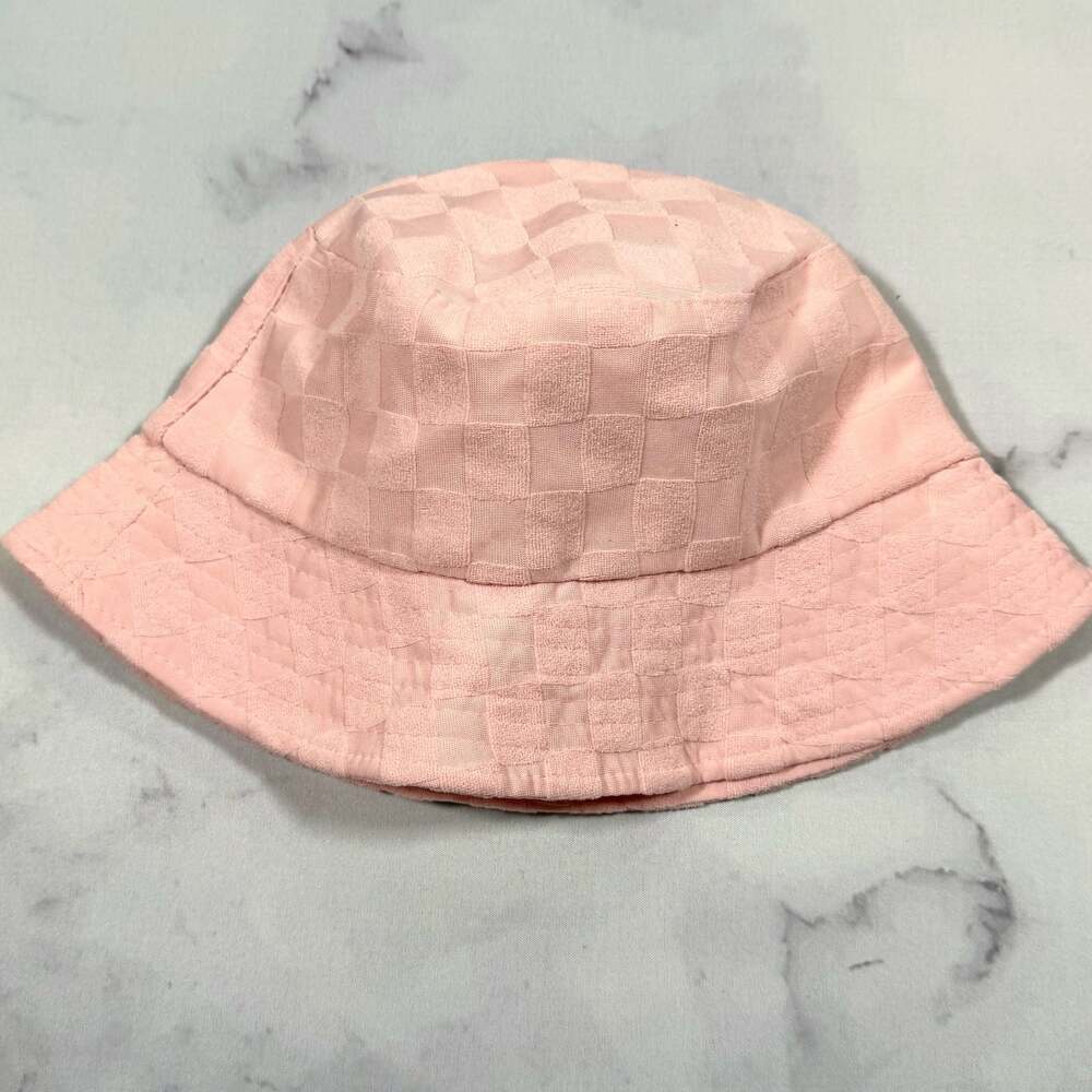 Unbranded Pastel Pink Jacquard Checkered Towel Fabric Bucket Hat